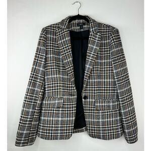 Aqua Plaid Women's Blazer - Medium Jacket - Office Winter Attire